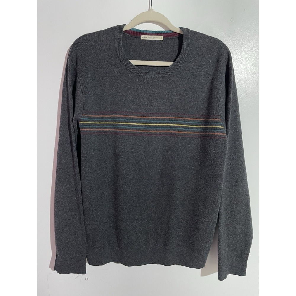 Marine Layer Re-Spun Sweater Men L Gray Crewneck Striped Retro Sustainable‎